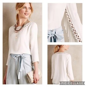 2 for $25: Anthropologie by Ella Moss Lini Fringe Top Fringe Sleeves Size Small
